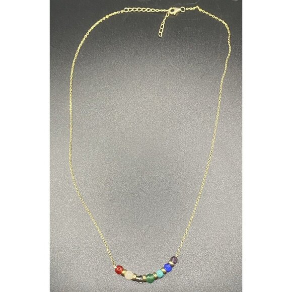 Gold Vermeil Semiprecious Gemstone 16" Necklace Sterling Silver 925 7 Dainty 4mm - Picture 3 of 9
